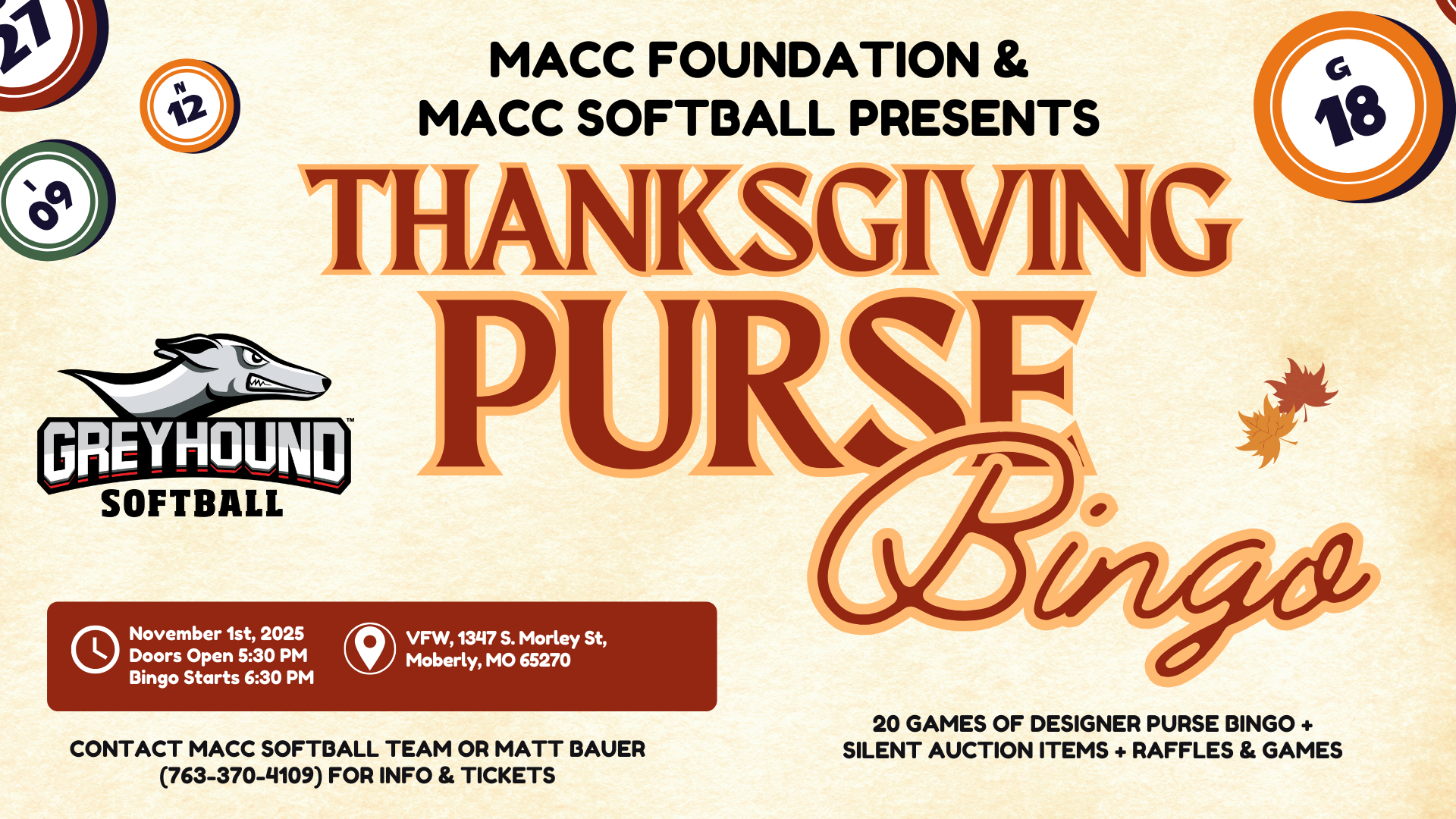 Greyhound Softball to Host 2nd Annual Thanksgiving Purse Bingo Fundraiser